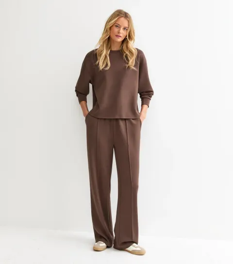 Tall Premium Brown Jersey Wide Leg Joggers