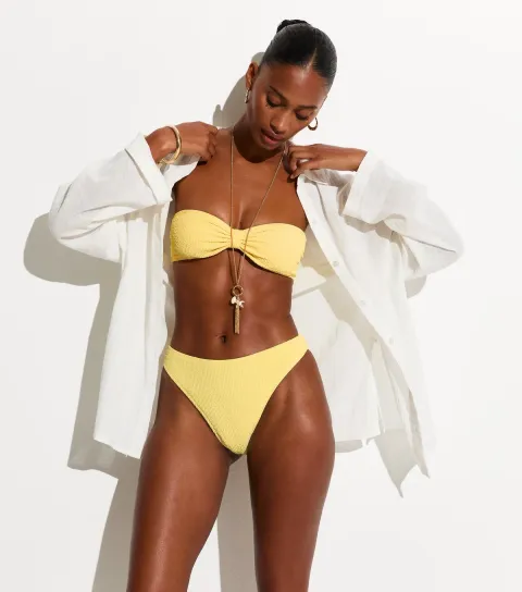 Light Yellow Crinkle Bandeau Bikini Top