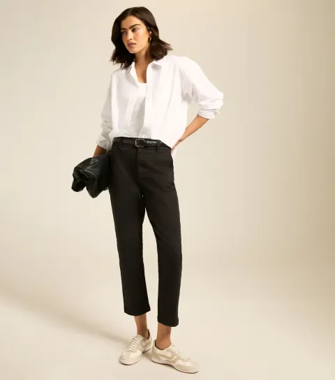 Black Straight Leg Cropped Trousers