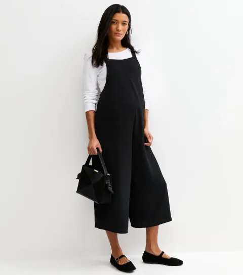 Maternity Black Cropped Wide Leg Jumpsuit