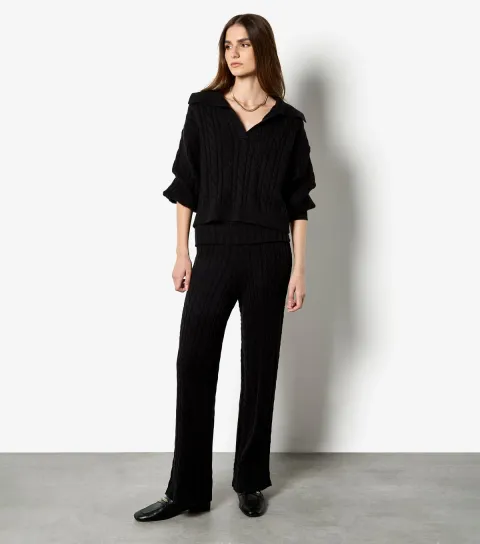 Black Cable Knit Collar Jumper
