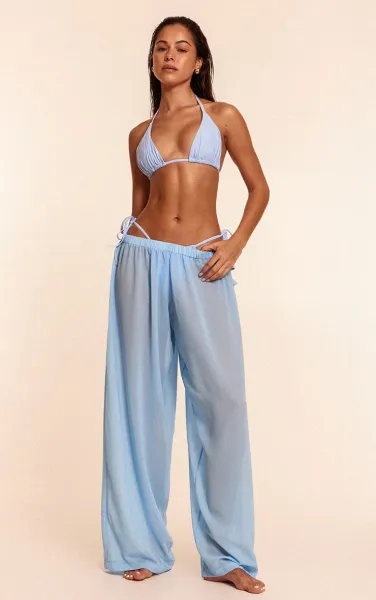 Blue Chiffon Wide Leg Beach Trousers