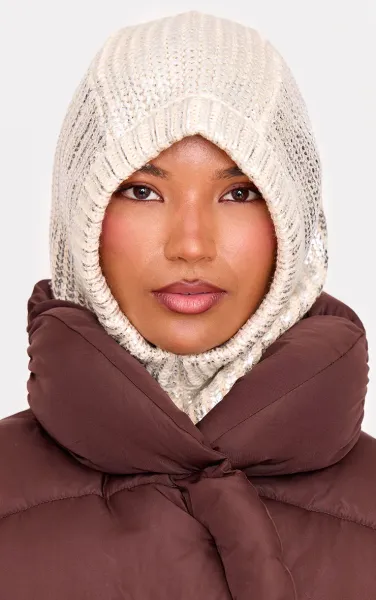 Silver Metallic Cable Knit Snood