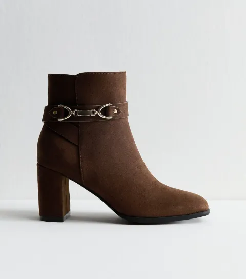 Brown Faux Suede Snaffle Detail Ankle Boots Vegan