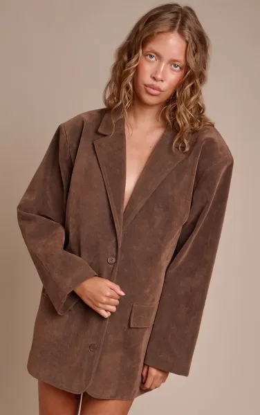 Chocolate Faux Suede Structured Blazer Dress