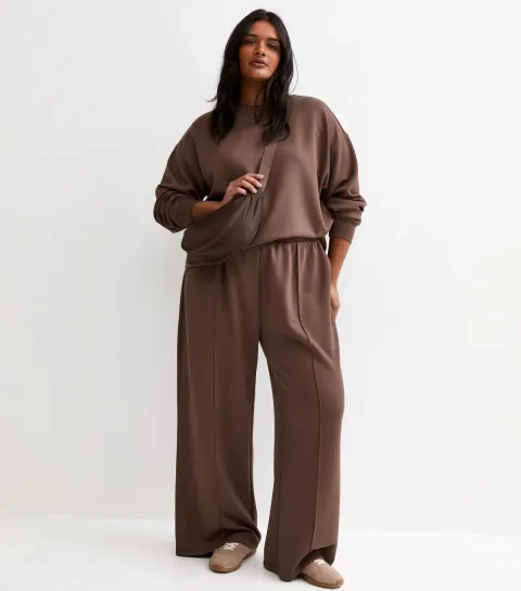 Plus Size Premium Dark Brown Wide Leg Joggers Curves