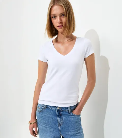 White Cotton Rich V-Neck T-Shirt