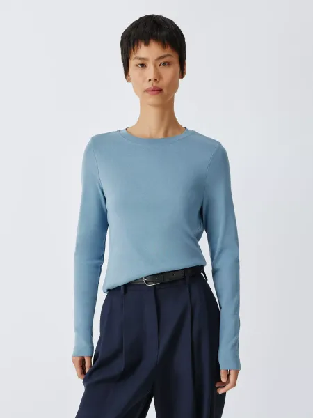 John Lewis Organic Cotton Long Sleeve Crew Neck T-Shirt