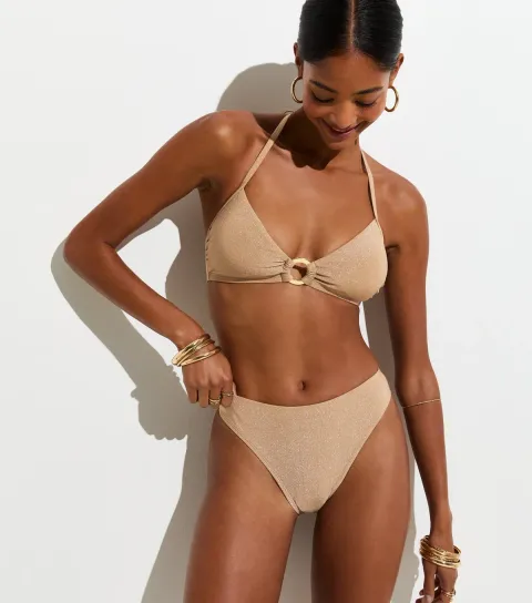 Gold Shimmer High Leg Hipster Bikini Bottoms