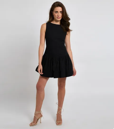 Black Bubble Hem Mini Dress