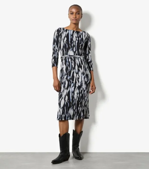 Blue Brushstroke Columns Midi Dress