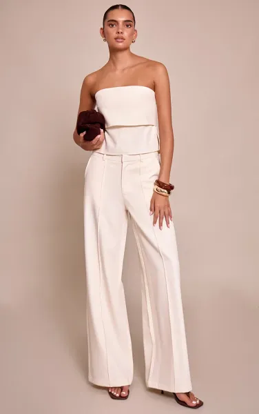 Cream Pintuck Tailored Trouser