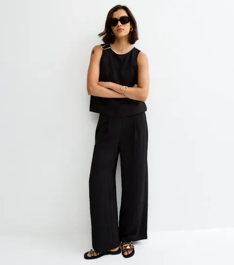 Black Loose Fit Wide Leg Trousers