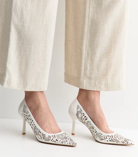 White Faux Leather Laser Cut Out Court Shoes Vegan