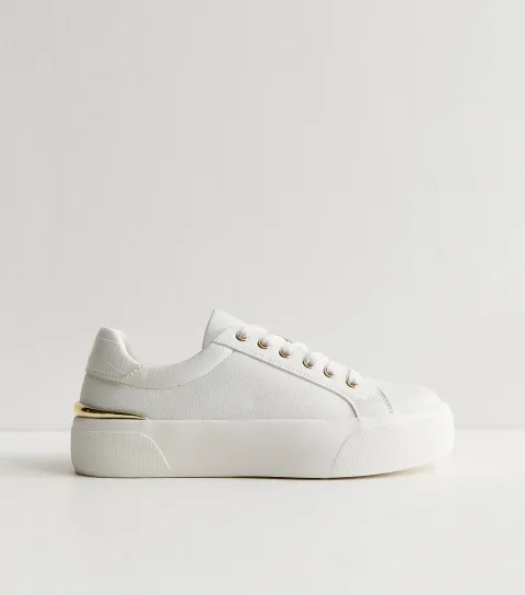 White and Gold Platform Trainers
