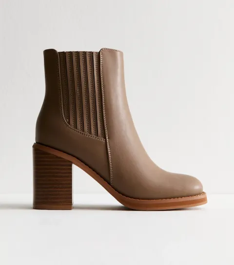 Brown Faux Leather Stack Heel Ankle Boots Vegan