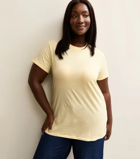 Plus Size Light Yellow Crew Neck T-Shirt Curves