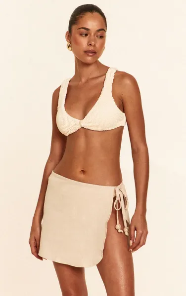 Cream Linen Look Bead Trim Sarong