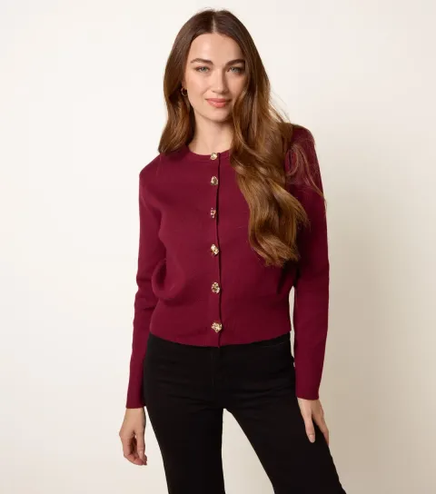 Light Burgundy Button Detail Cardigan