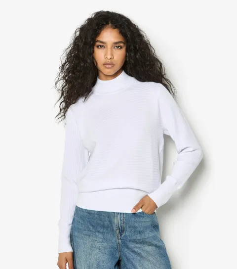 White Ribbed High Neck Jumper