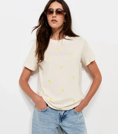 Off White Lemon Print Crew Neck T-Shirt