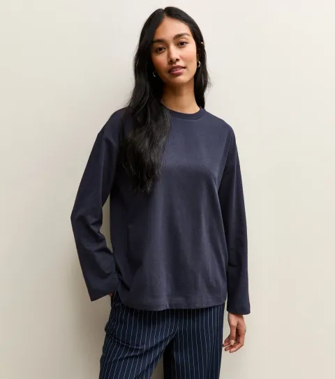 Navy Heavyweight Cotton Long Sleeve T-Shirt