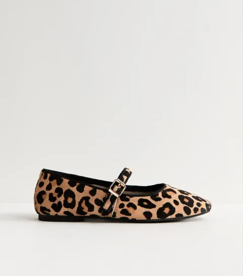 Premium Real Leather Stone Leopard Print Mary Jane Flats