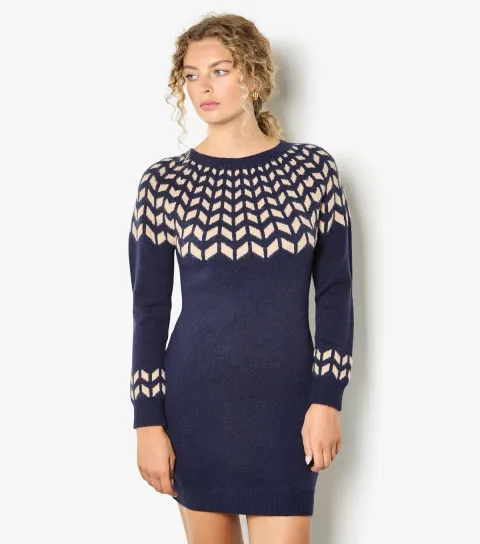 Navy Gradient Chevron Knit Jumper Dress