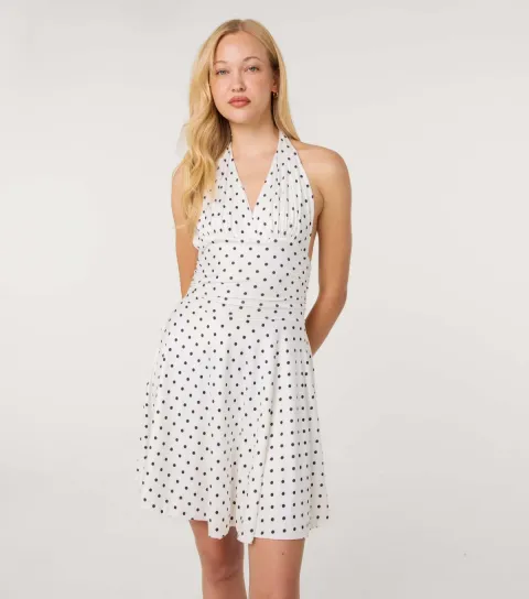 Off White Polka Dot Slinky Mini Dress