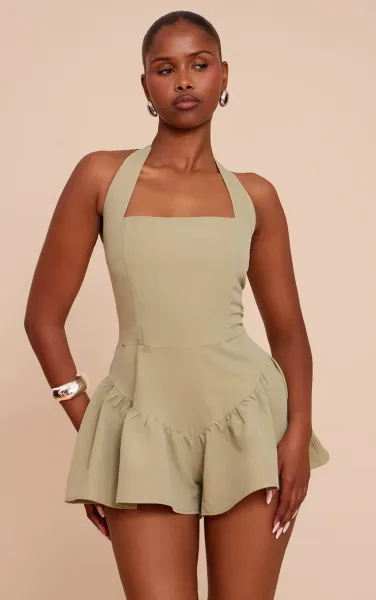Sage Halter Neck Drop Waist Floaty Playsuit
