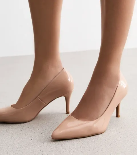 Wide Fit Pink Faux Patent Court Shoes Vegan