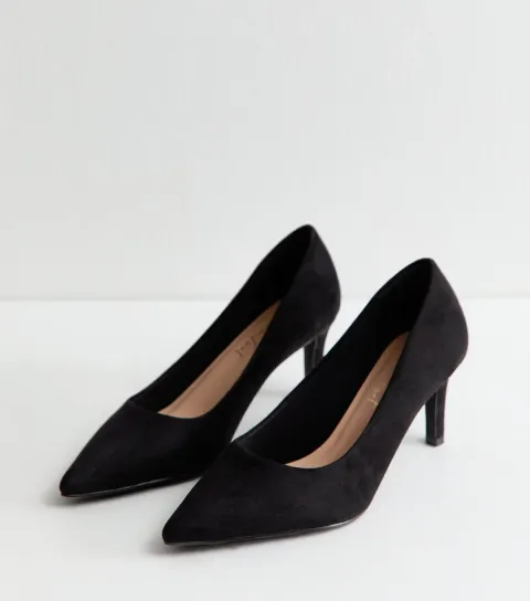 Wide Fit Black Faux Suede Court Shoes Vegan