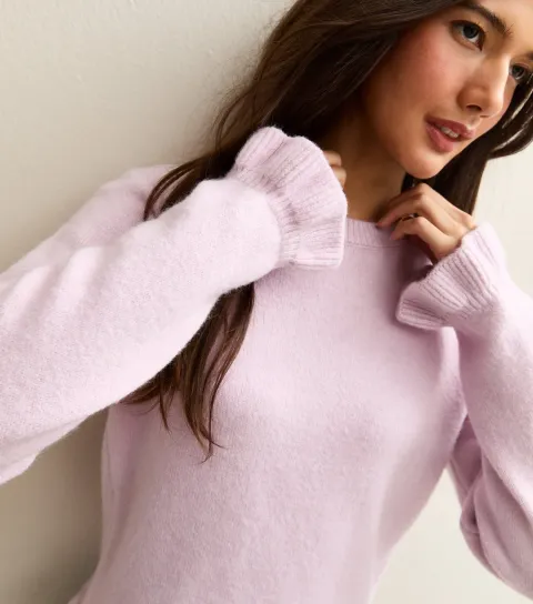Light Pink Frill Trim Crew Neck Jumper