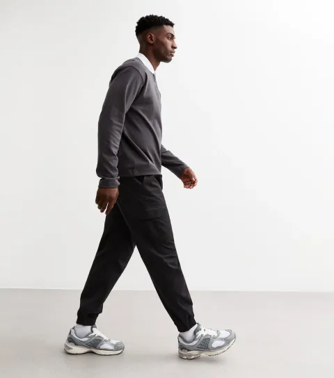 Black Relaxed Drawstring Waist Cargo Trousers