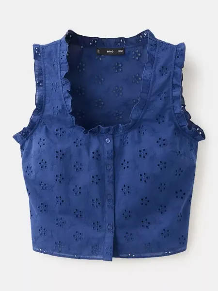 Mango Embroidered Eyelet Ruffle Crop Top