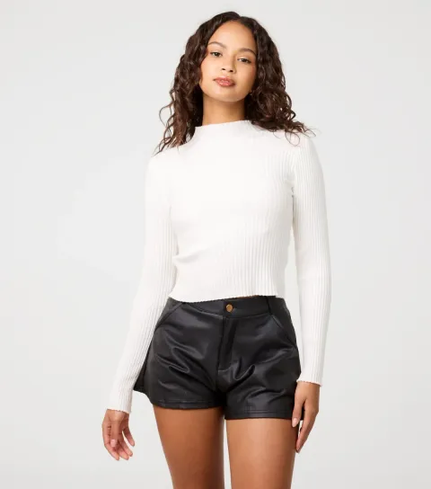 Off White Rib High Neck Jumper