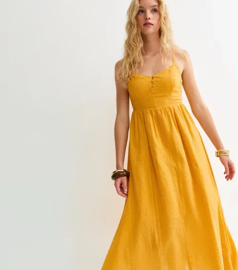 Yellow V Waist Strappy Midi Dress