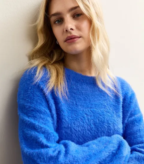 Bright Blue Fluffy Crew Neck Jumper