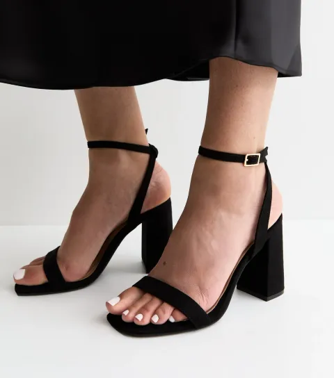 Black Faux Suede High Block Heel Sandals Vegan