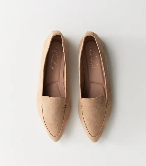 Camel Faux Suede Pointed Toe Flats Vegan