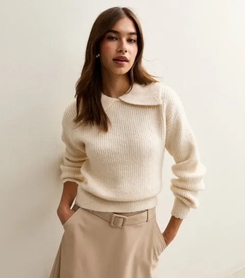 Cream Midweight Ribbed Knit Jumper