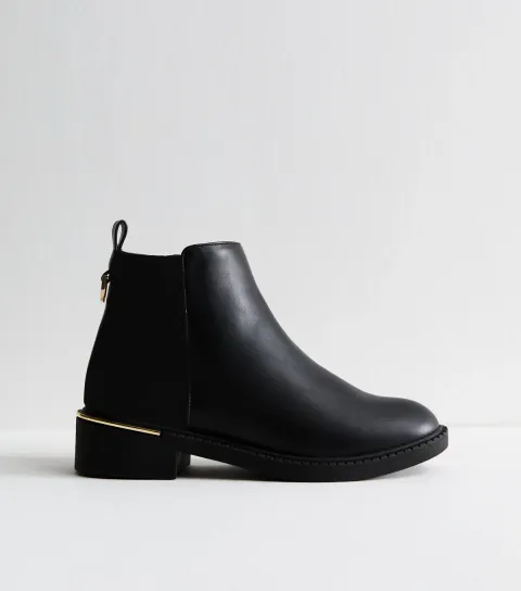 Black Faux Leather Metal Trim Chelsea Boots Vegan