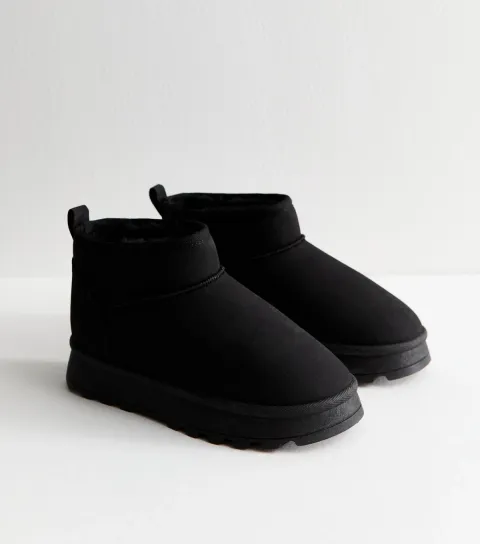Black Faux Suede Lined Ankle Boots Vegan