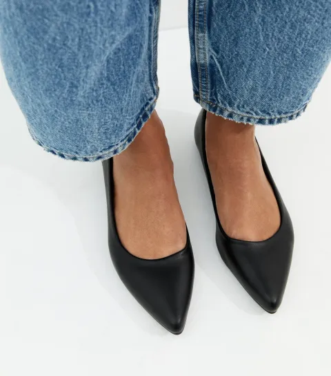 Black Faux Leather Pointed Ballet Flats Vegan