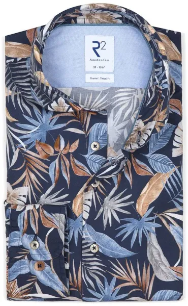 R2 Shirt Print Leaves Dark Blue size 37