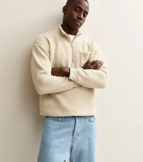 Oatmeal Teddy High Zip Neck Sweatshirt