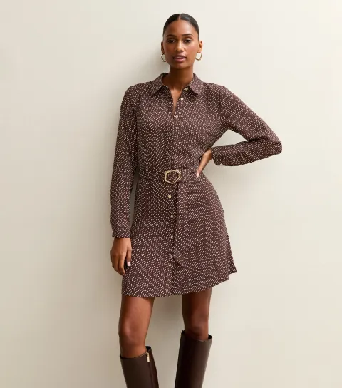 Purple Spotty Belted Shirt Dress