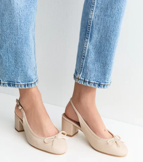 Wide Fit Off White Faux Leather Slingback Ballerina Pumps Vegan