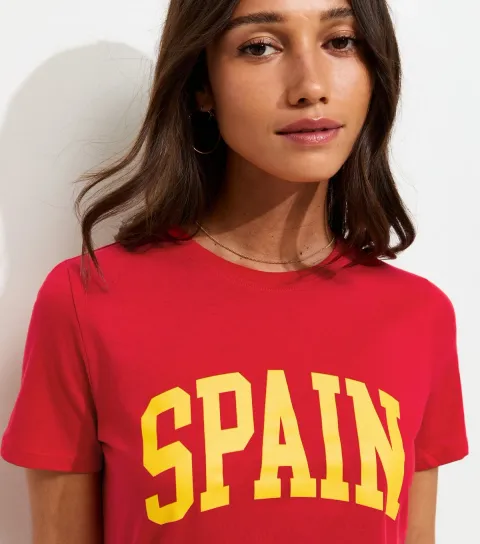 Bright Red Cotton Spain Logo T-Shirt