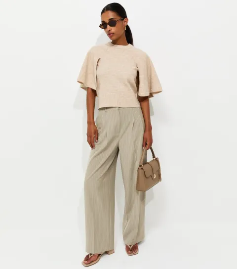Brown Striped Tailored Wide Leg Trousers